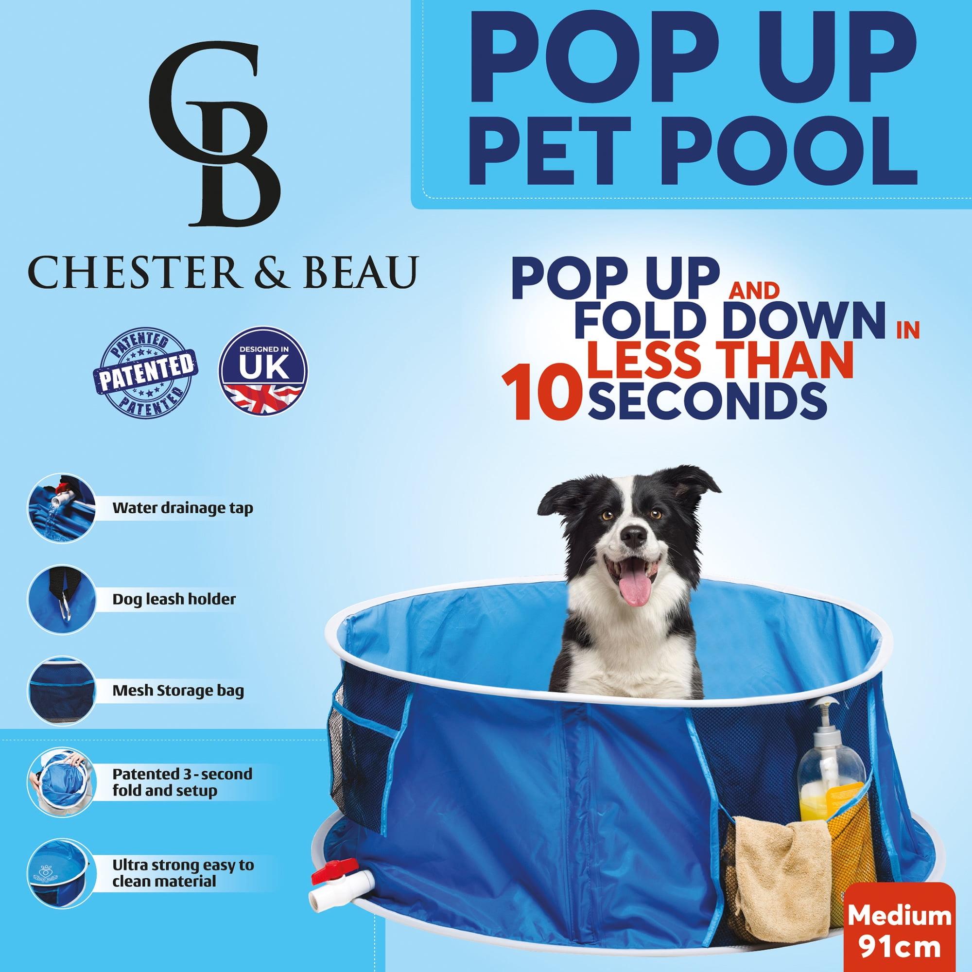 Medium Blue Pop-Up Pet Pool and Bath with Mesh Pockets