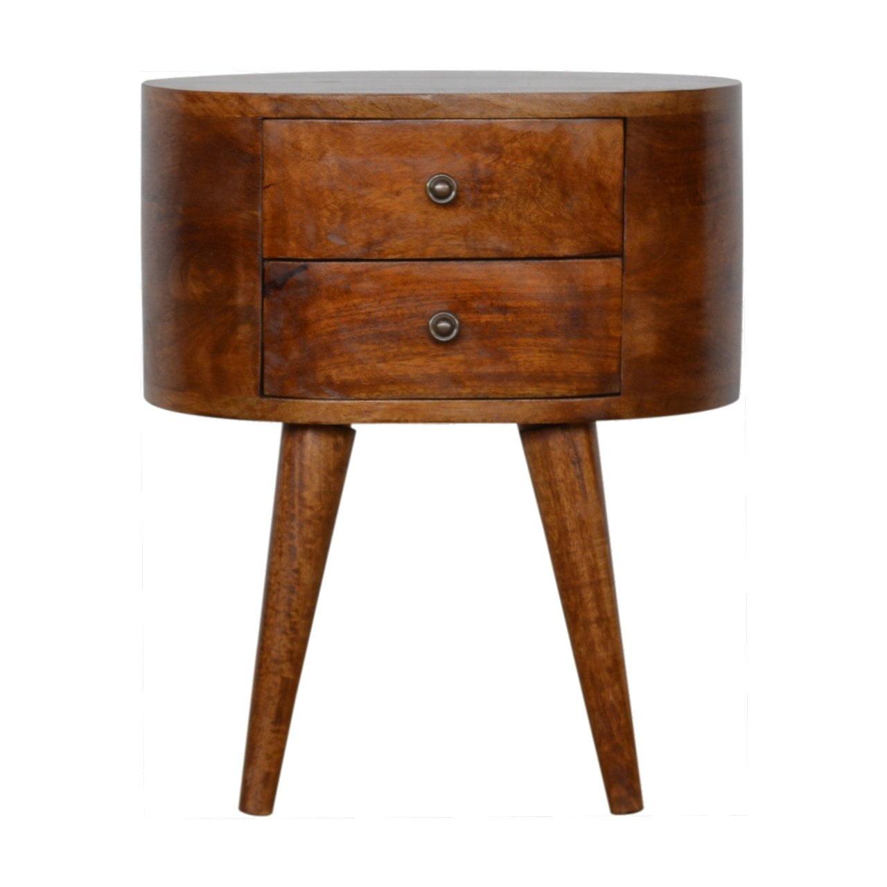 Chestnut Mango Wood Rounded 2-Drawer Nightstand