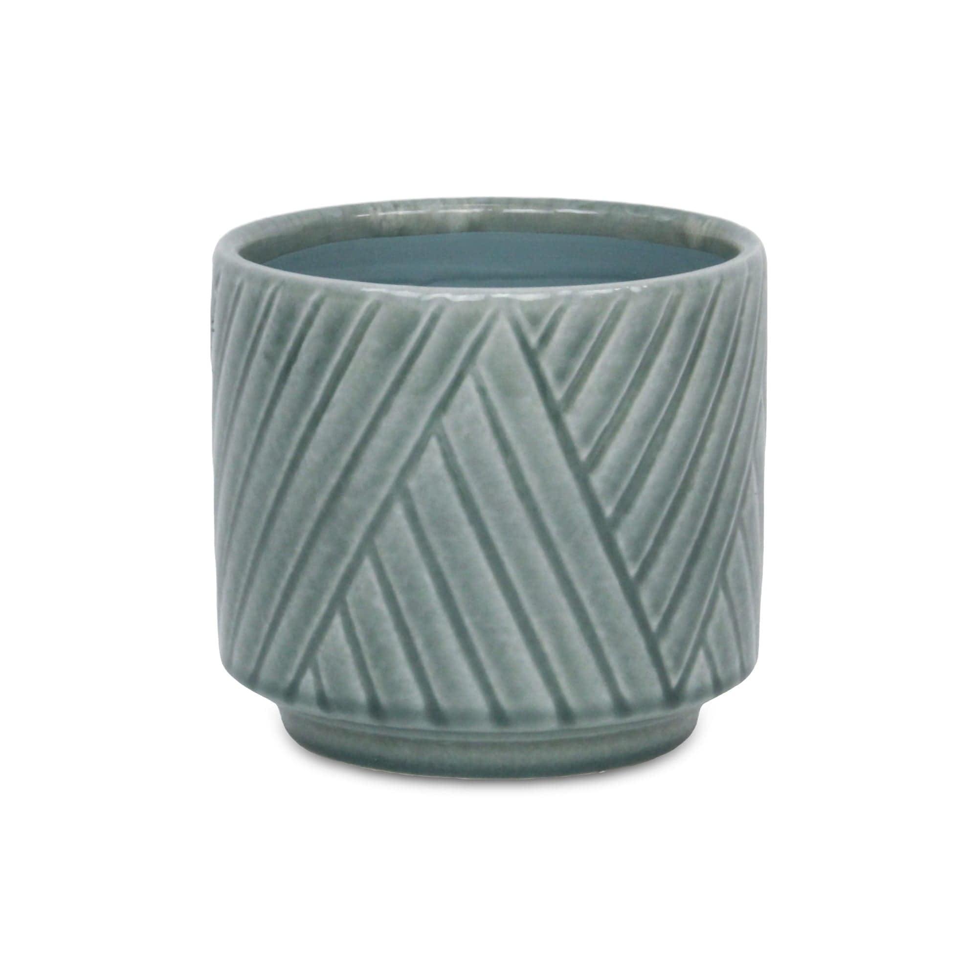Cheung's Parlora Crossed Diagonal Pattern Straight Side Ceramic Pot - Medium - Green