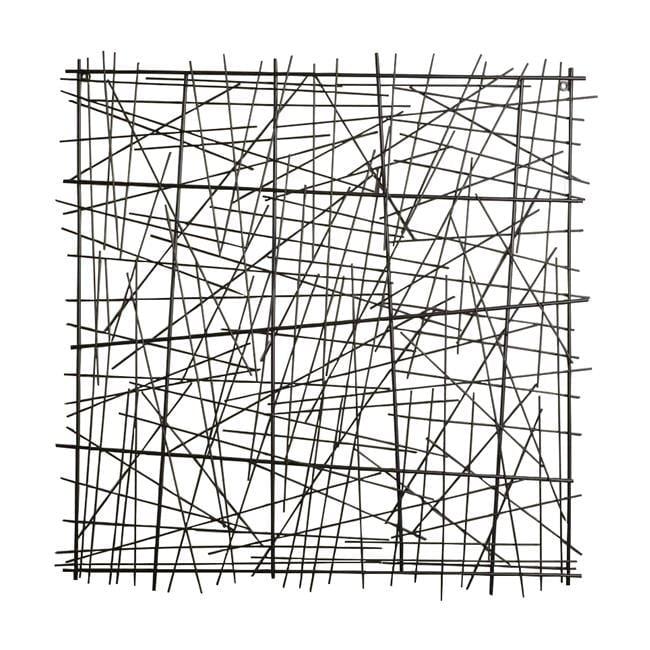 Black Metal Abstract Linear Pattern Square Wall Art