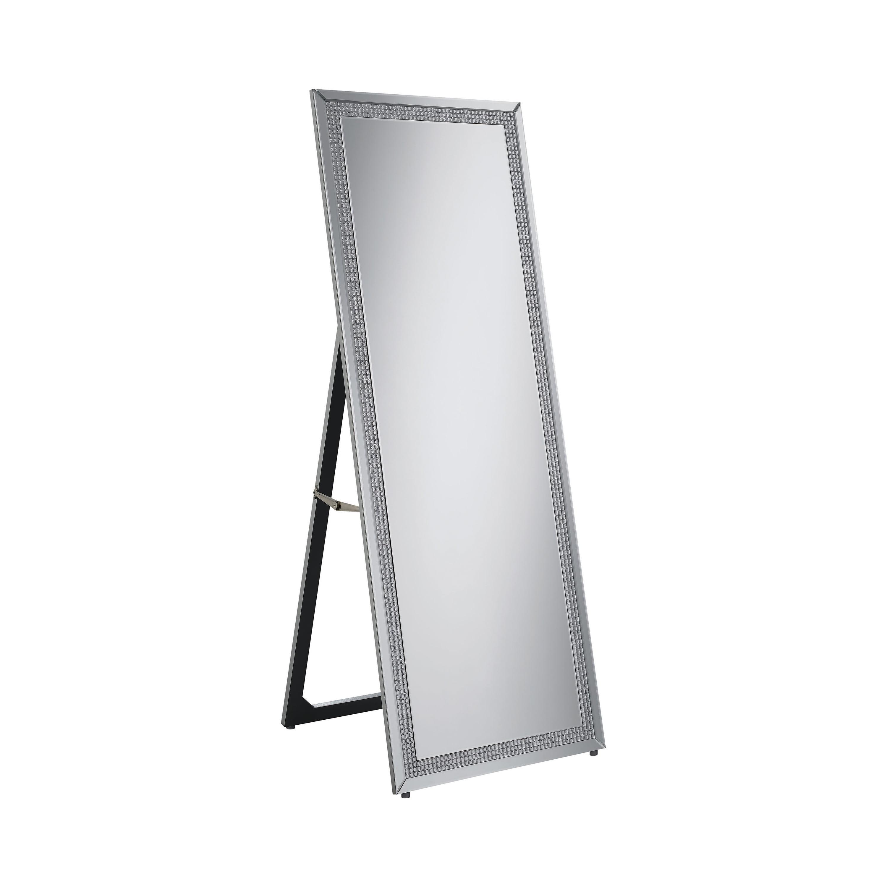 Silver Full-Length Freestanding Rectangular Mirror with Crystal Accents