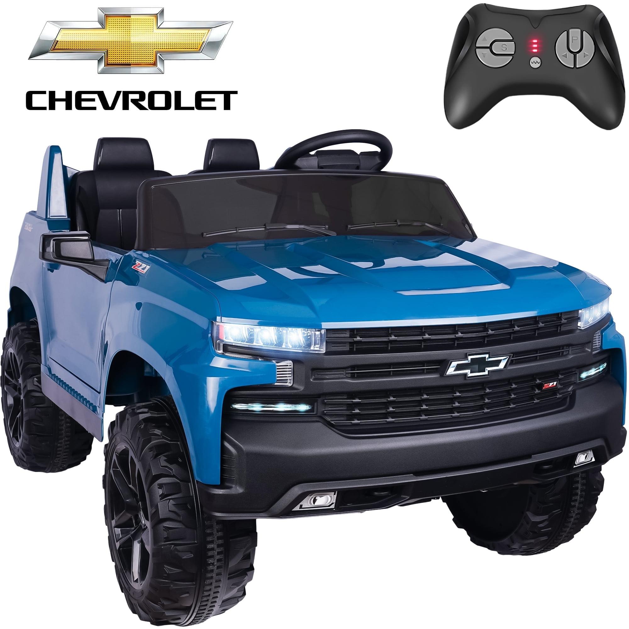 Chevrolet Silverado Autos Ride on con Motor de 24 V para Niños, Juguetes Ride on Extra Grandes de 2 Asientos con Control Remoto, Luz LED, Reproductor de MP3, Vehículos Eléctricos Camión Ride on para Niños y Niñas, Regalos, Azul