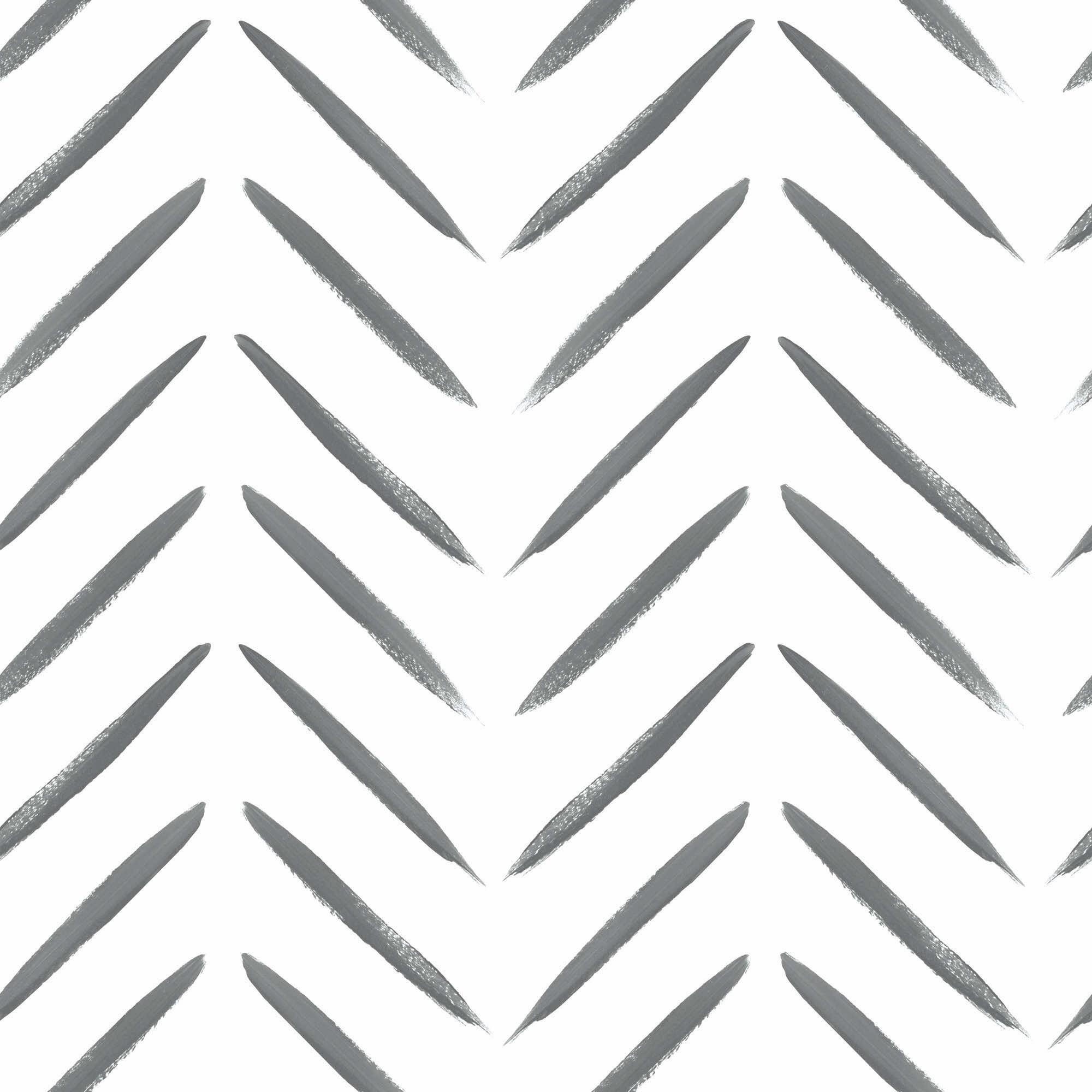 Holden Chevron Brush Marks Black and White Wallpaper: Modern Non-Pasted Paper, Classic Pattern, Washable, 33ft x 20.8in
