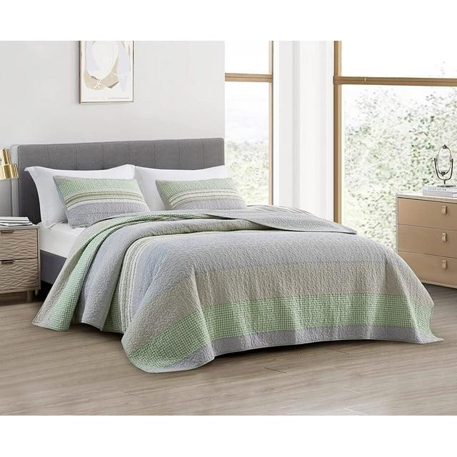 Chezmoi Collection Rene Lightweight Boho Chic Striped Cotton Quilt Set