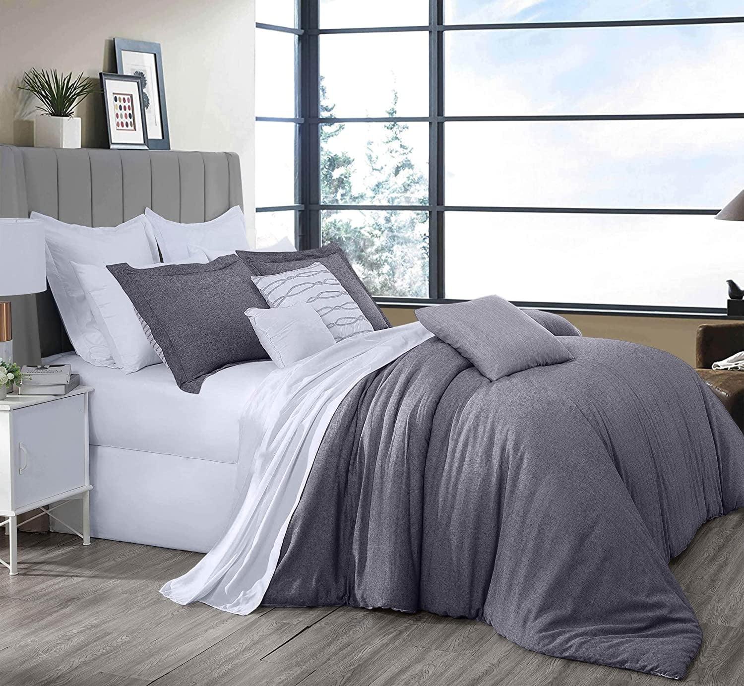 Light Denim Chambray Cotton Reversible Queen Comforter Set