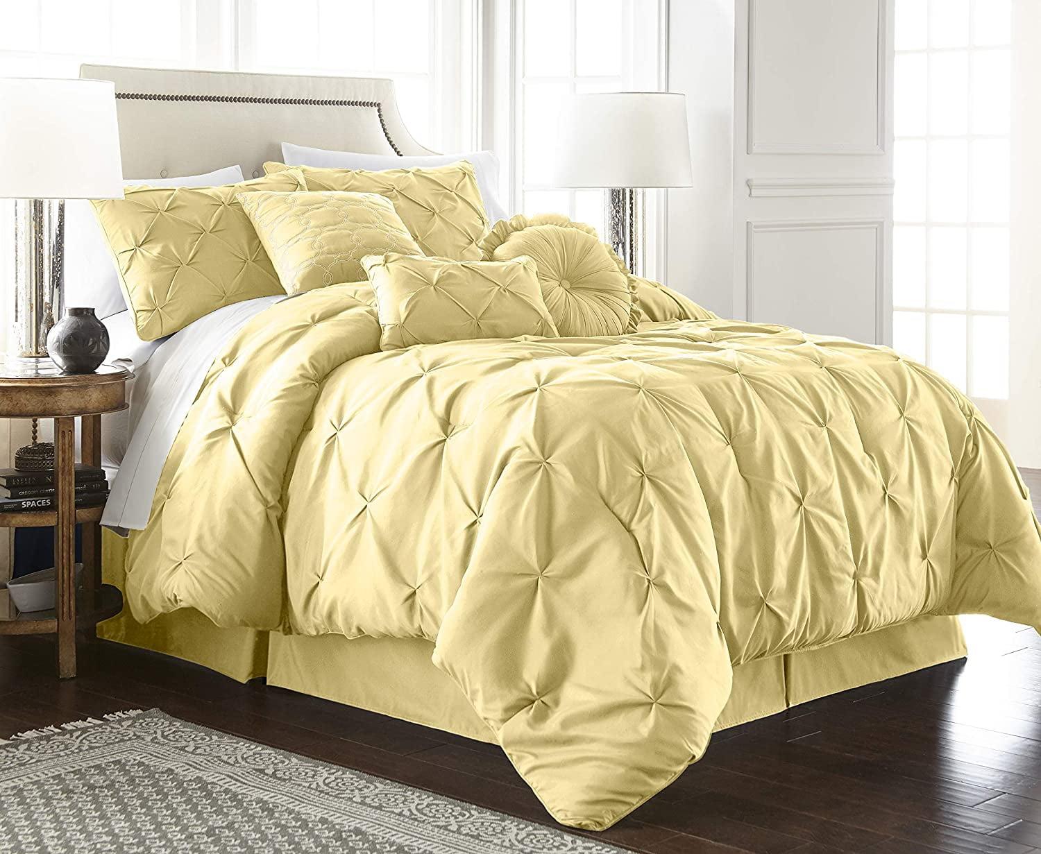 King Yellow Microfiber Pinch Pleat Comforter Set