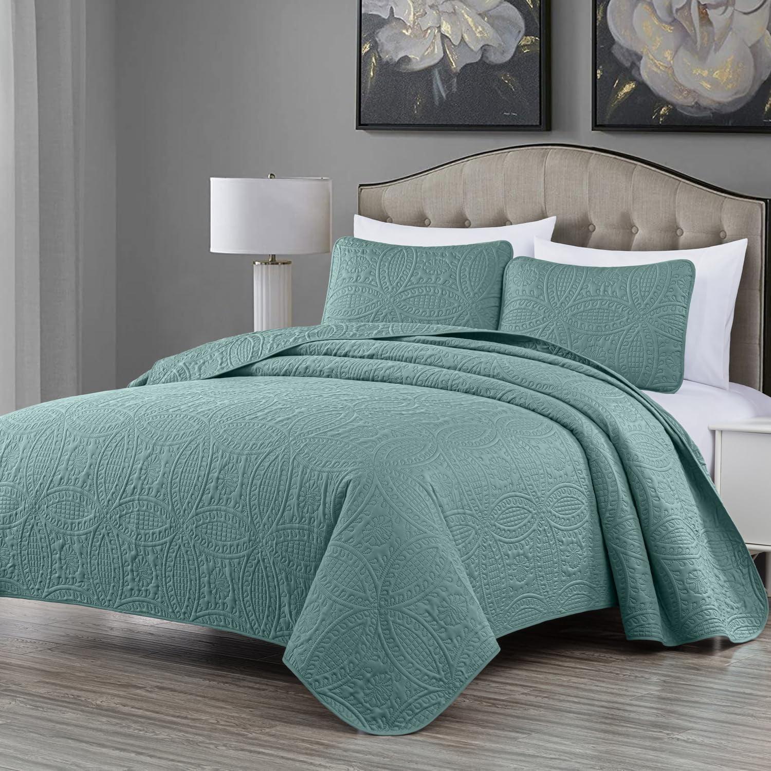 Austin Blue King Microfiber Reversible Bedspread Set