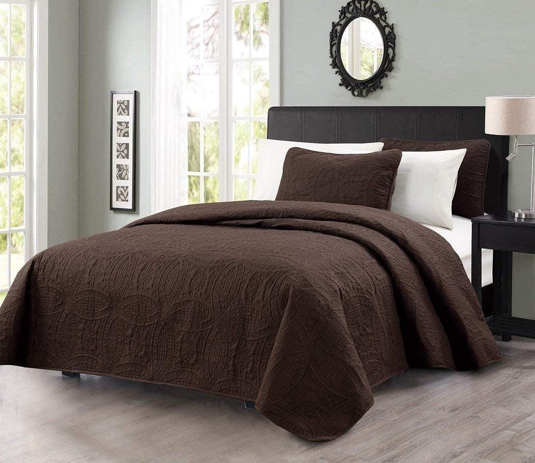 Chocolate Queen Reversible Microfiber Bedspread Set