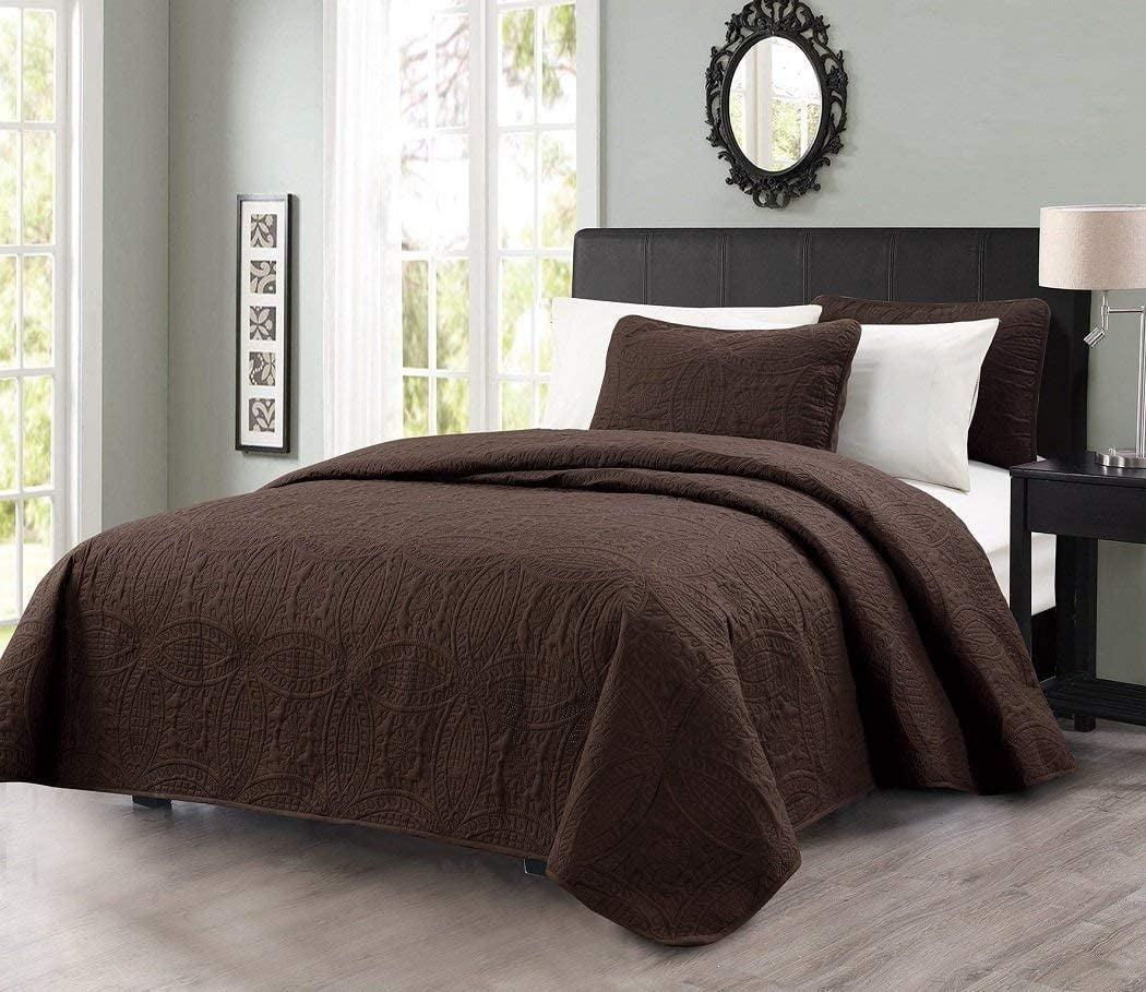 Chezmoi Collection Austin Microfiber Reversible 3-Piece Coverlet / Bedspread Set