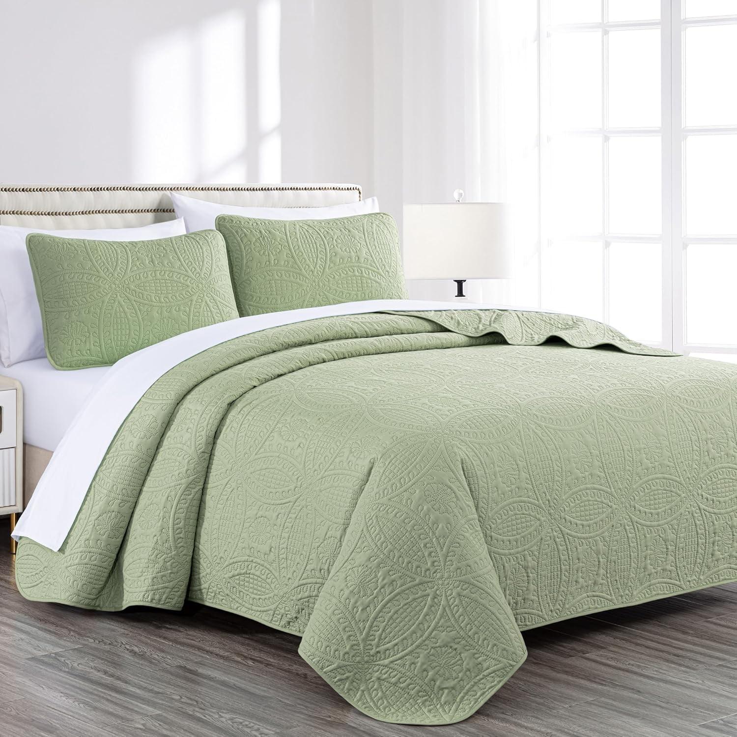 Chezmoi Collection Austin Microfiber Reversible 3-Piece Coverlet / Bedspread Set