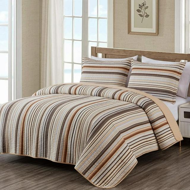 Chezmoi Collection Avery Striped Pre-Washed Cotton Quilt Set
