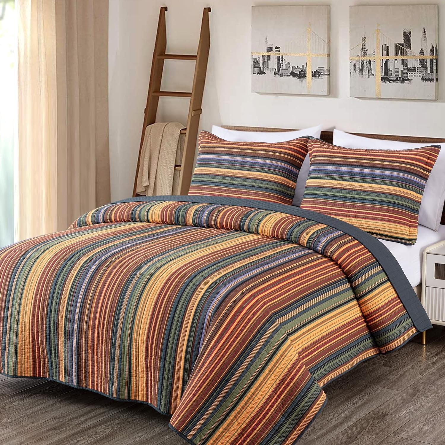 Chezmoi Collection Avery Striped Pre-Washed Cotton Quilt Set