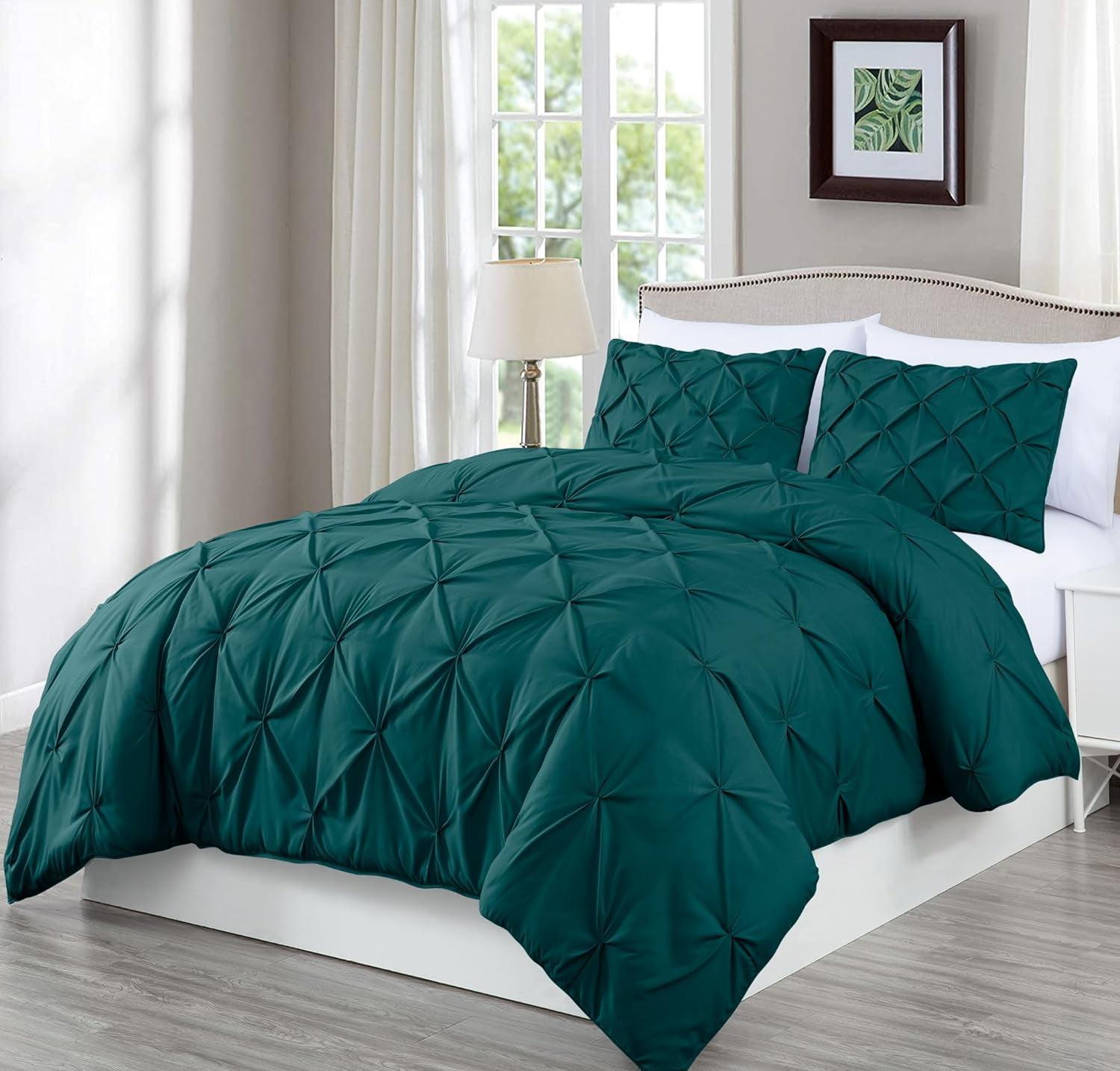 Teal Full Microfiber Pinch Pleat Comforter Set