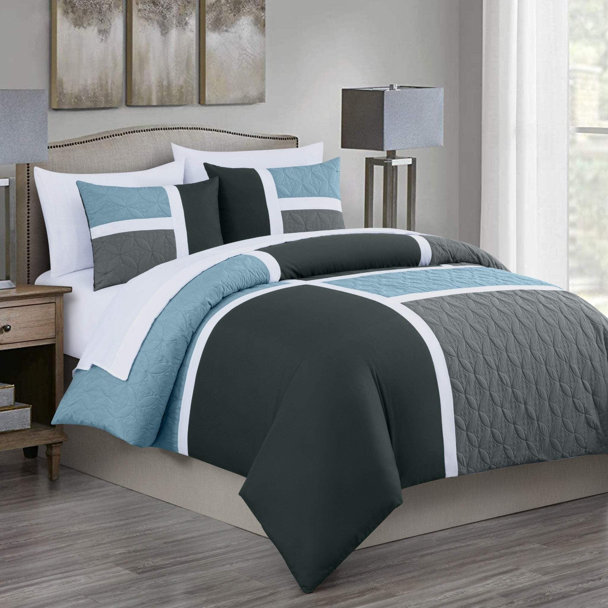 Chezmoi Collection 7-Piece Patchwork Bed in a Bag Comforter Set with Sheets