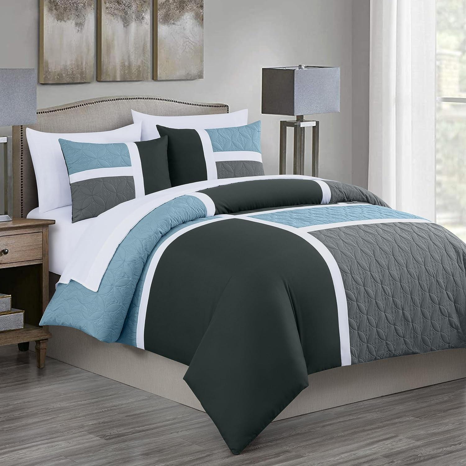 Chezmoi Collection 7-Piece Patchwork Bed in a Bag Comforter Set with Sheets