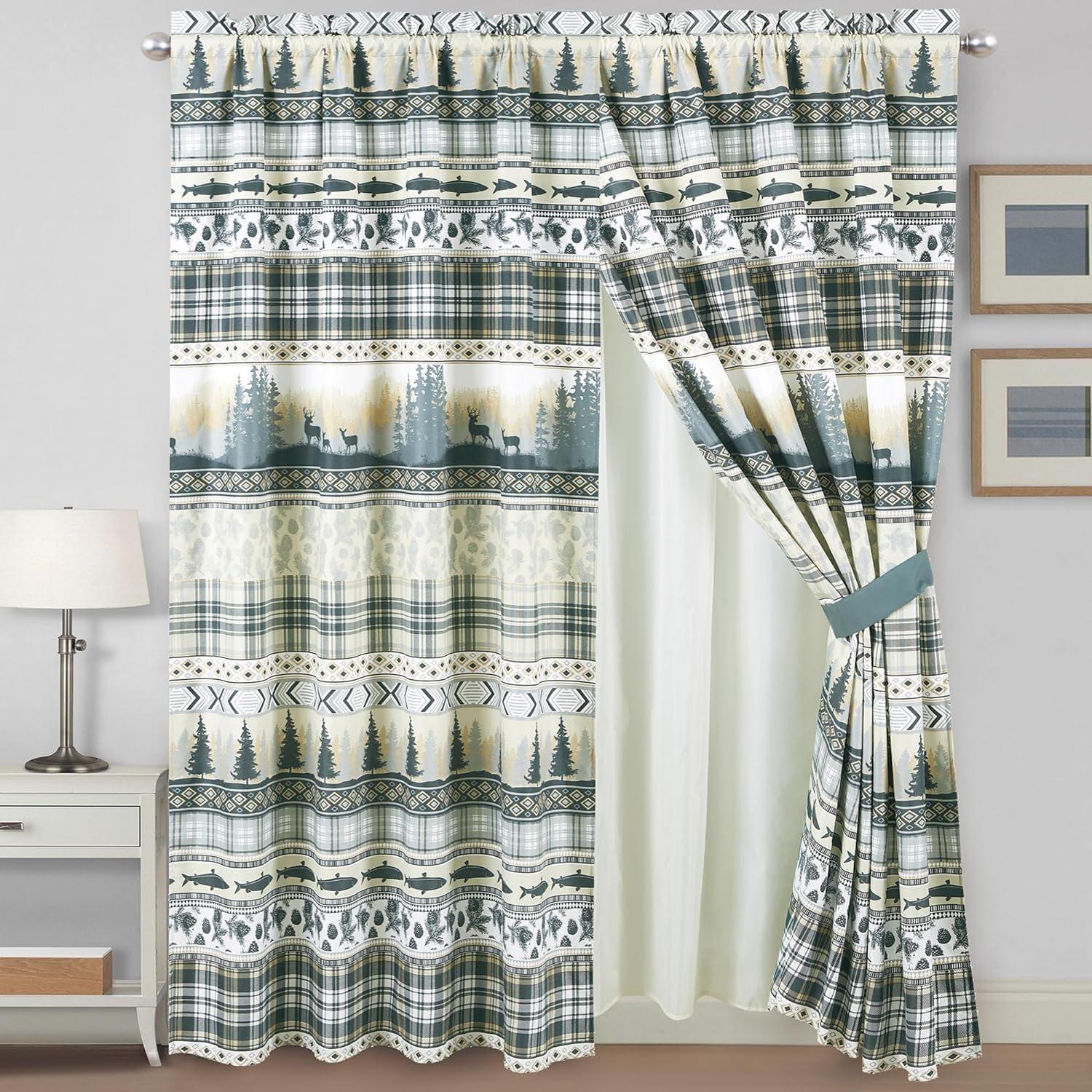 Chezmoi Collection Lake Northwest Cabin Lodge Window Curtain Set (Set of 2)