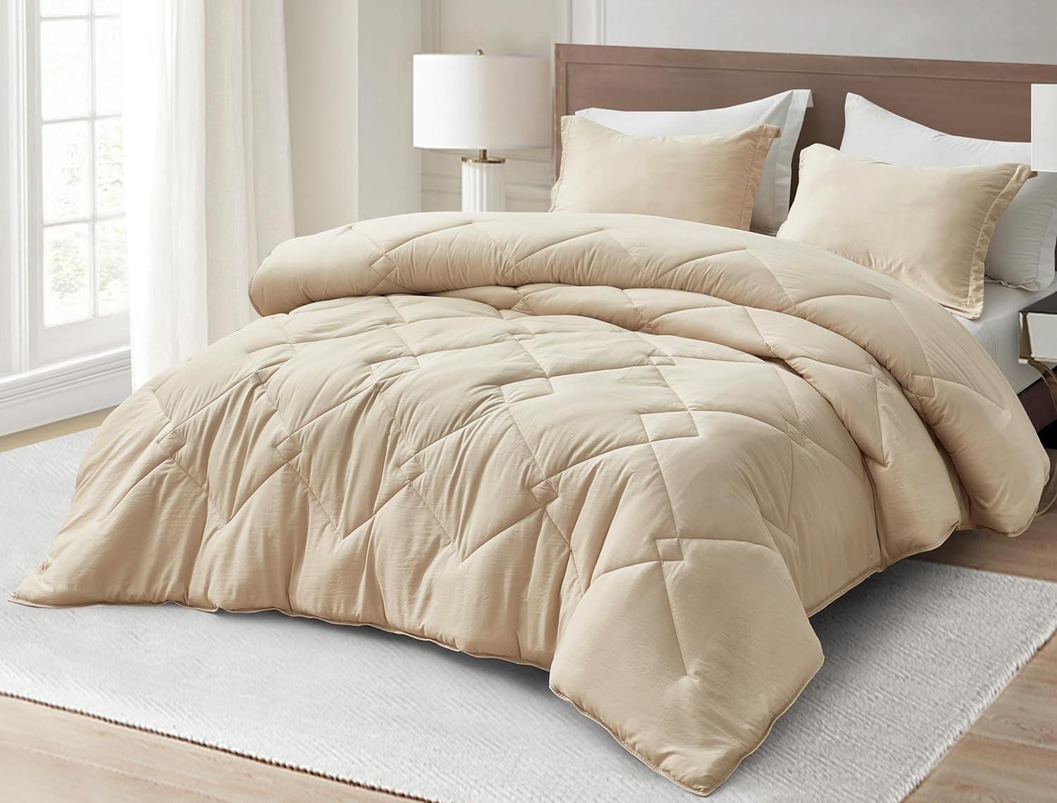 King Light Sand Reversible Microfiber Comforter Set