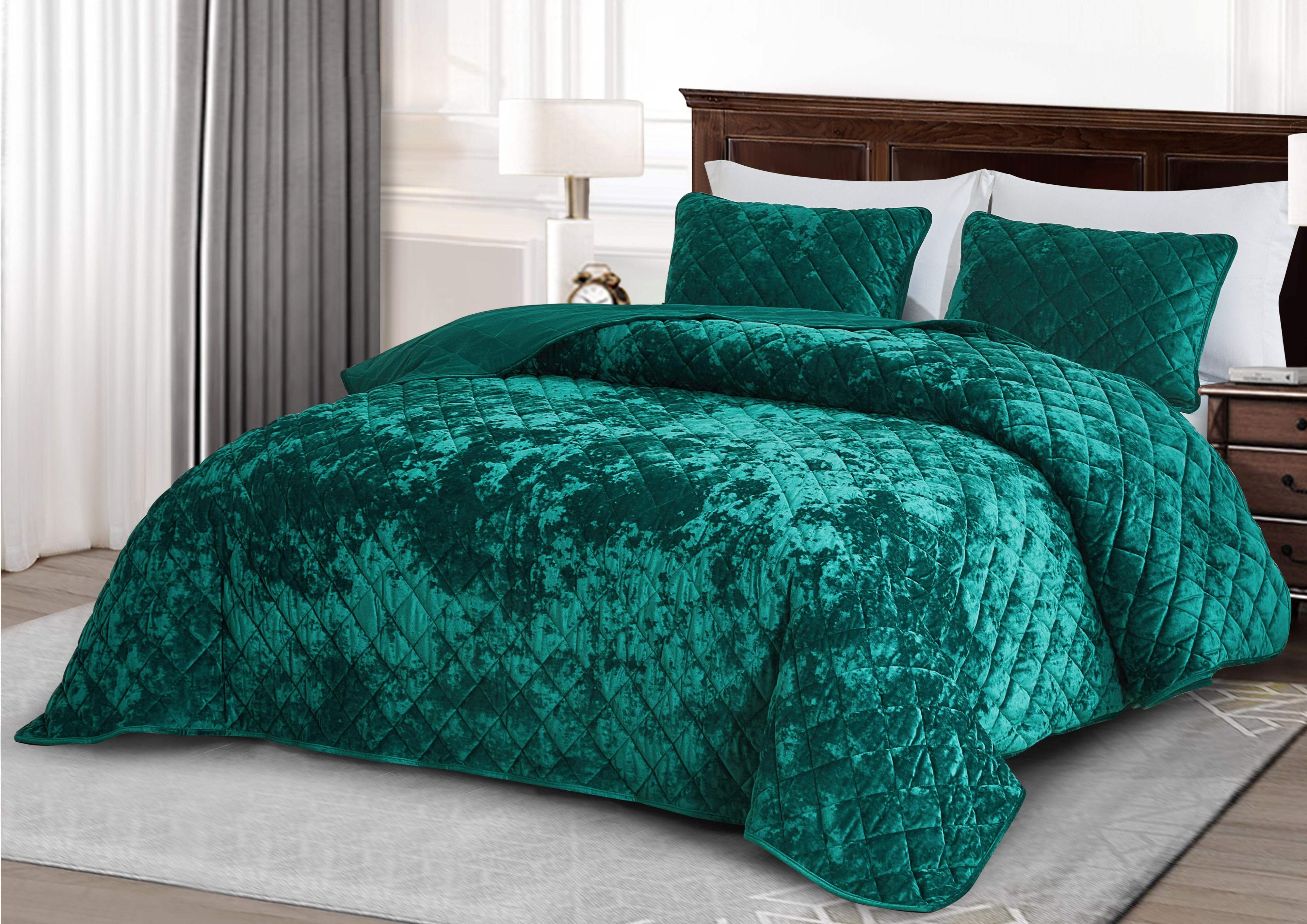 Chezmoi Collection Diamond Stitch Reversible Plush Distressed Velvet Quilt Set