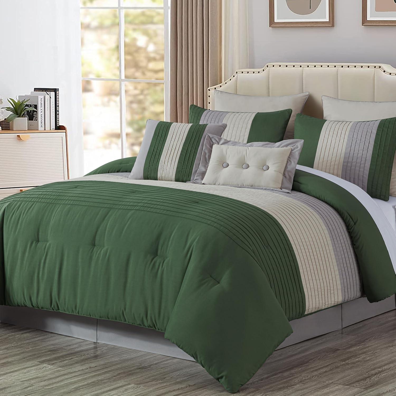 Chezmoi Collection Loft 8-Piece Pleated Stripe Microfiber Comforter Set