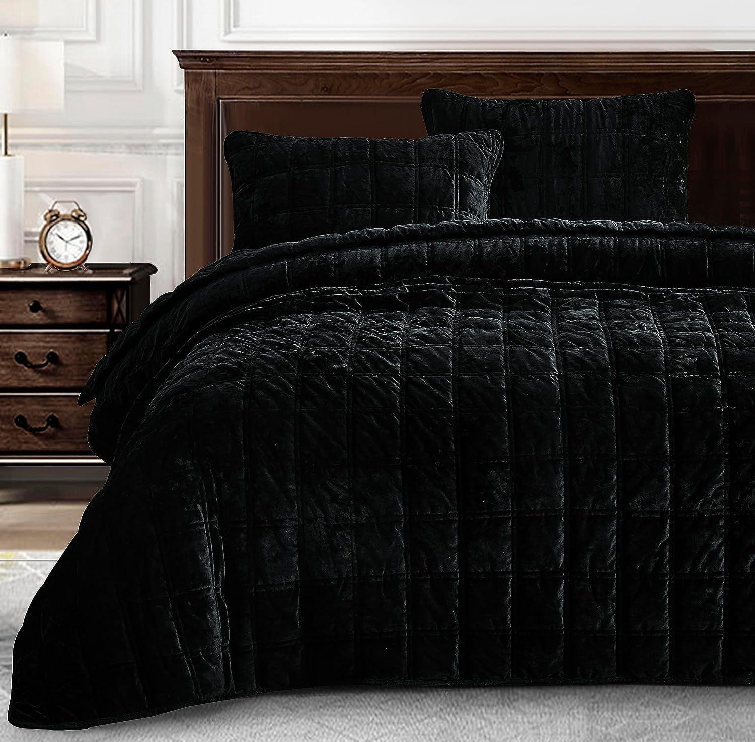 Oversized King Black Velvet Reversible Quilt Set