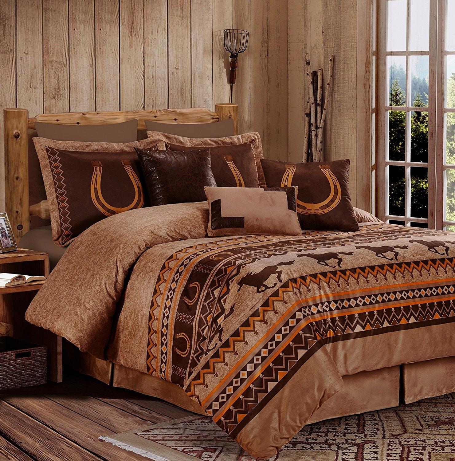 Chezmoi Collection Sedona 7-Piece Southwestern Wild Horses Microsuede Comforter Set