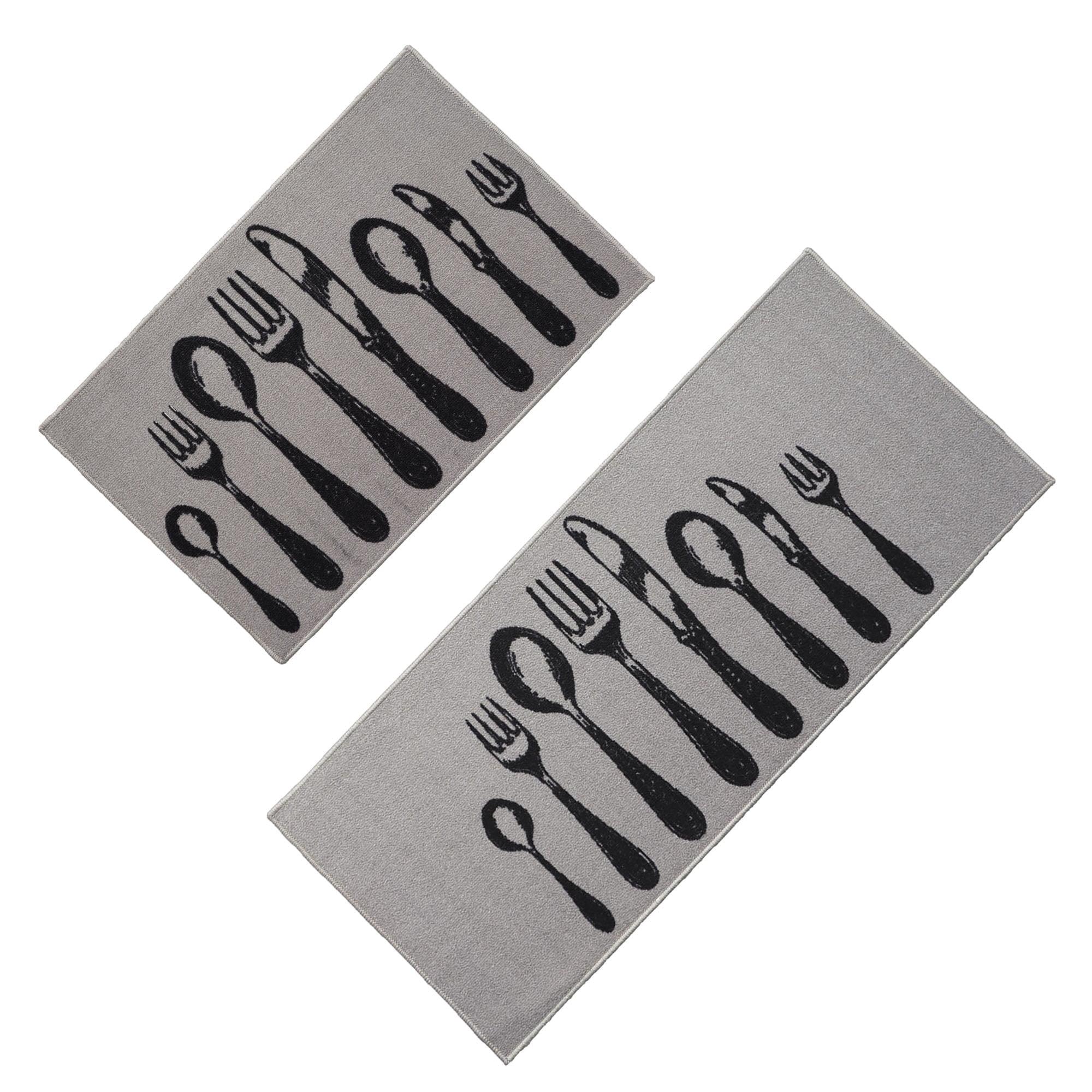 Evideco Comfort Chef Kitchen Runner Mats, Cutlery Design, Low-Profile, Universal Fit, 32"/48"L x 20"W (Set of 2)