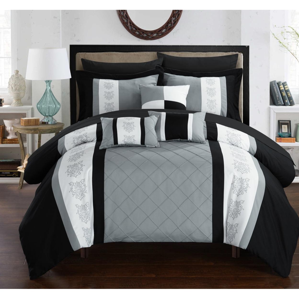 Chic Home 8/10 Piece Adam Pintuck Pieced Color Block Embroidery Bed In a Bag Comforter Set With sheet set