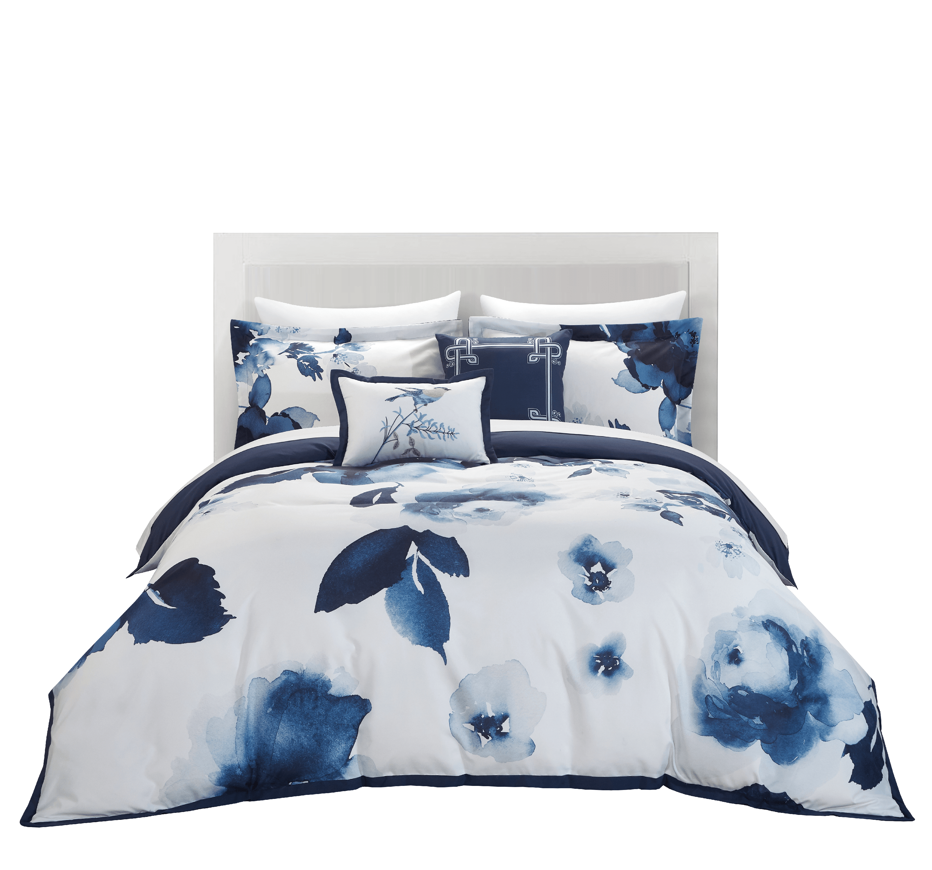 Brookfield Garden 5 Piece Comforter Set Large Scale Floral Pattern Print Bedding-Decorative Pillows Shams Included, Queen, Blue