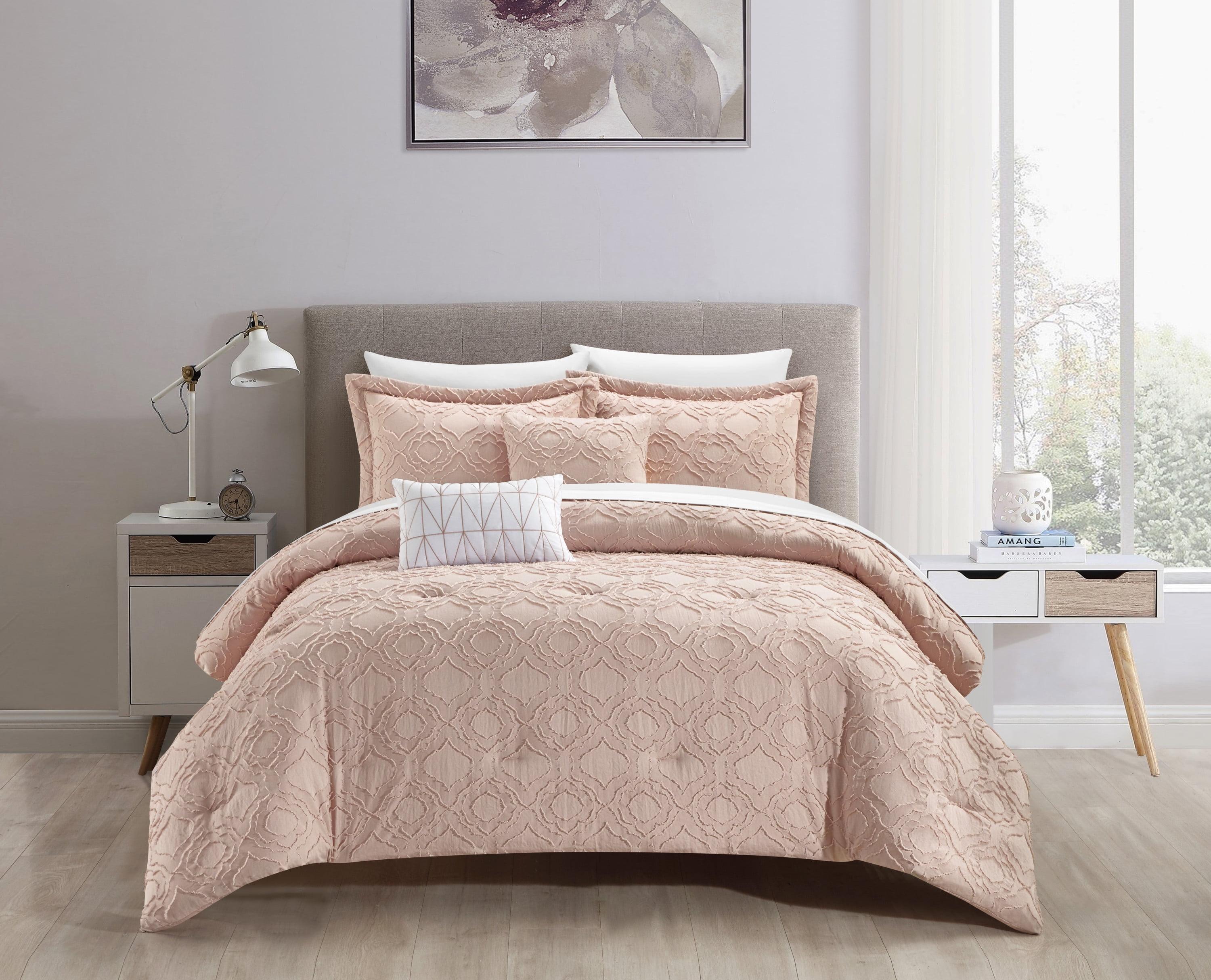 Chic Home Janea 5-Piece Geometric Clip Jacquard Comforter Set, Queen, Rose