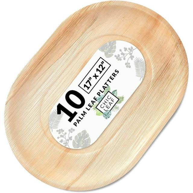 Chic Leaf Disposable Palm Leaf Trays, 17" x 12", 10 Pack, Compostable, Eco-Friendly Platters Charcuterie Board