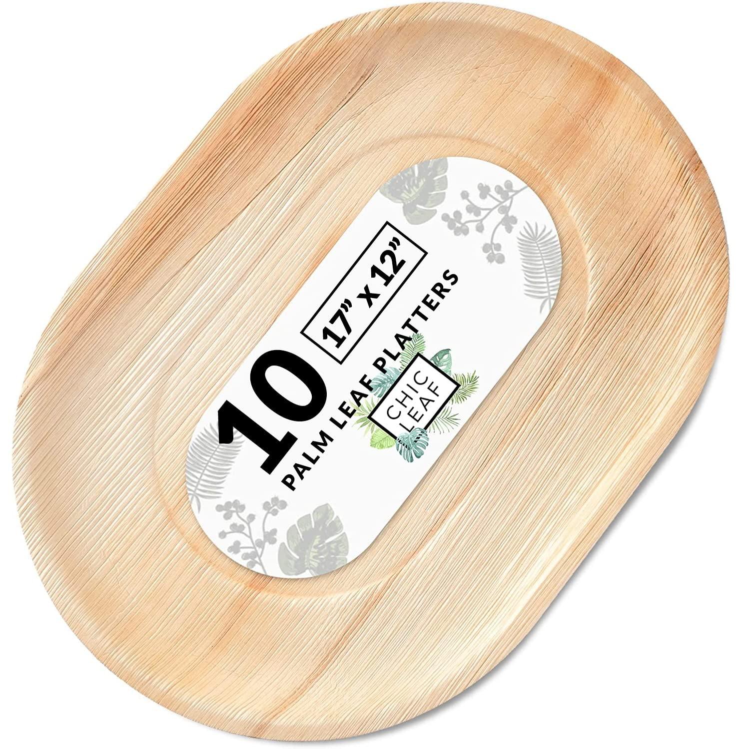 Chic Leaf Disposable Palm Leaf Trays, 17" x 12", 10 Pack, Compostable, Eco-Friendly Platters Charcuterie Board