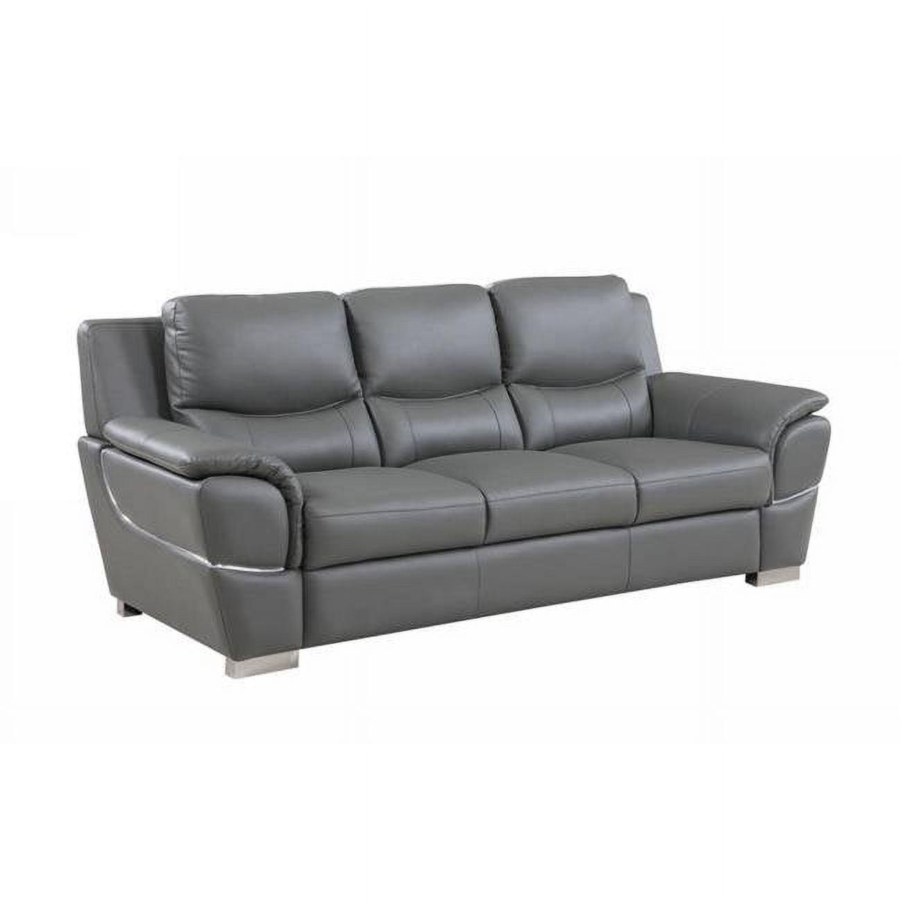 Modern Chic Gray Leather Reclining Sofa with Pillow-Top Arms