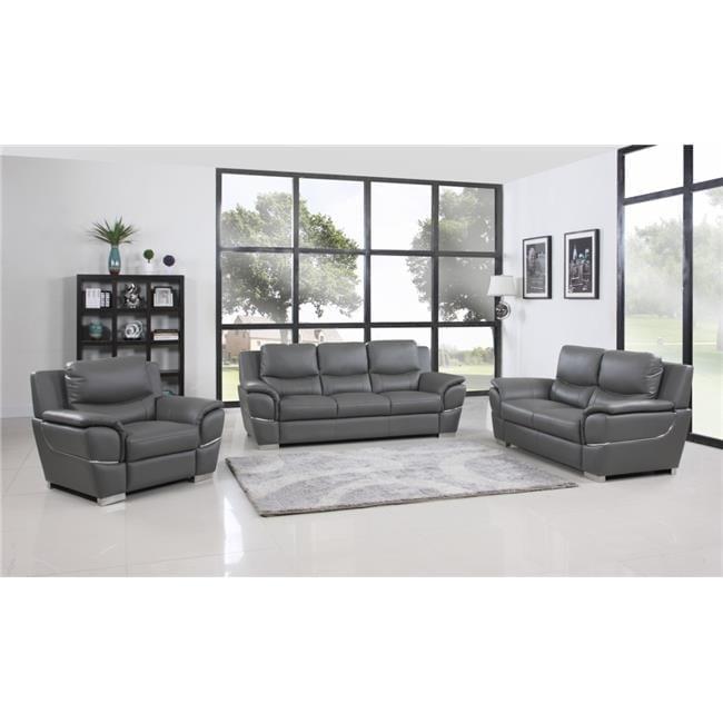 Chic Leather Sofa Set, Grey - 111 in.