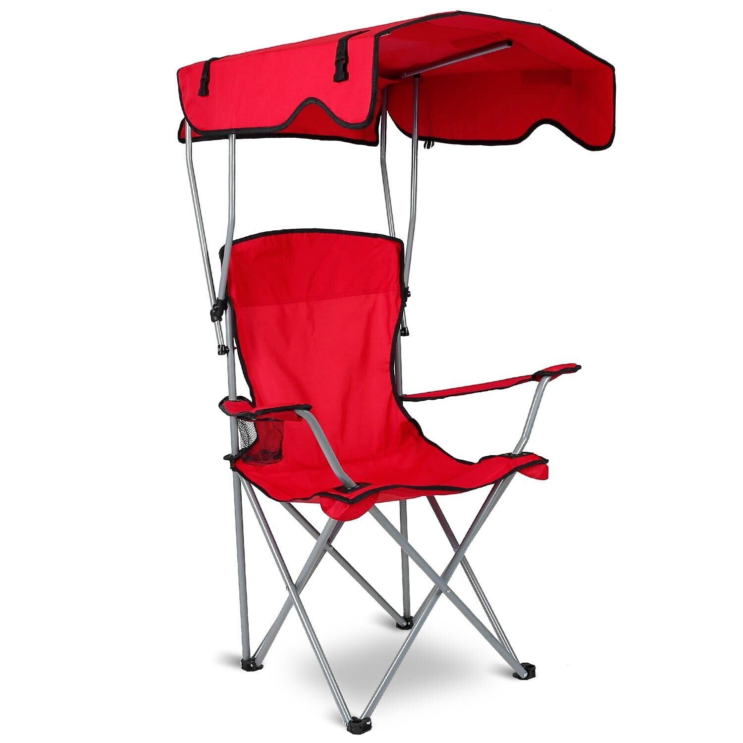 ChicCrest Elevon Camp Chairs with Shade Canopy Chair Folding Camping Recliner Support with Carrying Bag-Red