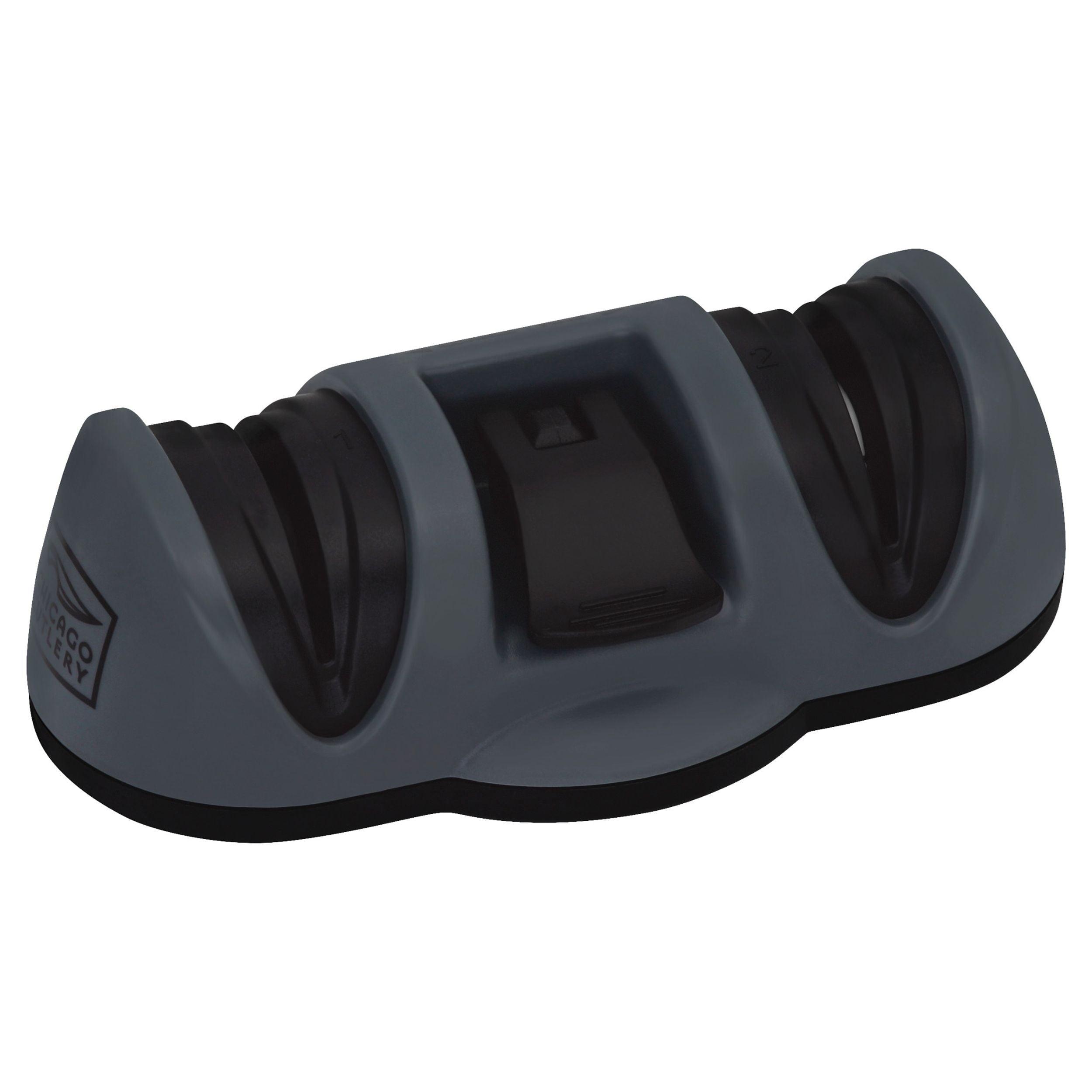 Chicago Cutlery Dual Stage Knife Sharpener with Fine and Coarse Sharpening, Suction Bottom and Compact Knife Sharpener, Black