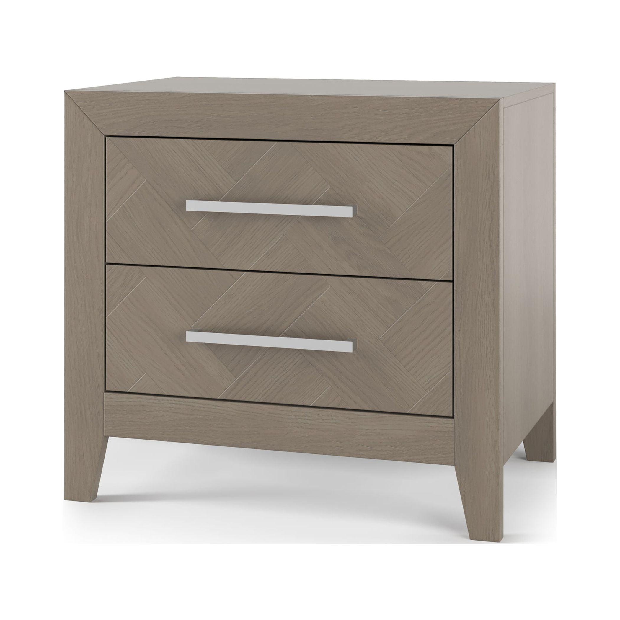 Crescent Gray Herringbone 2-Drawer Nightstand with Metal Pulls