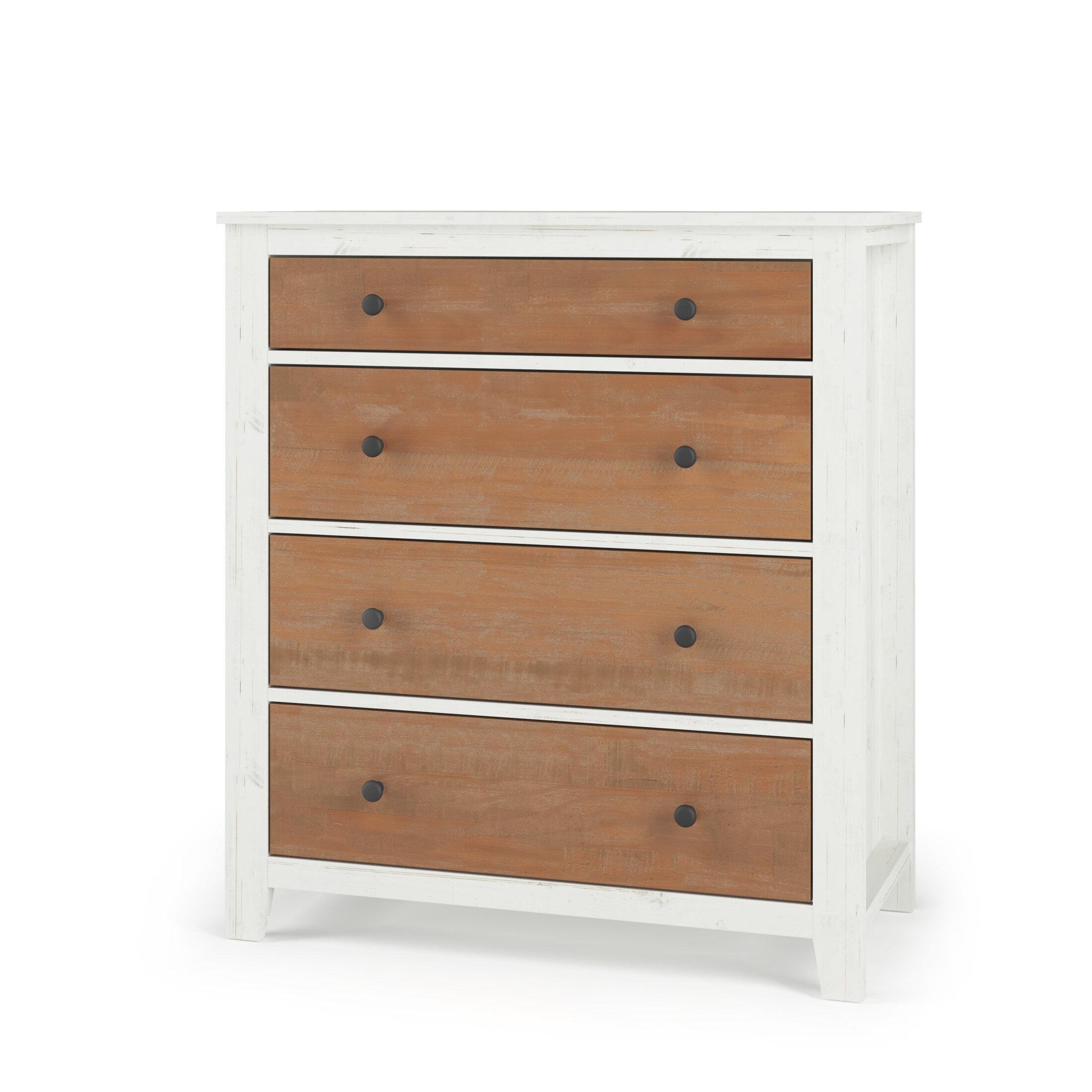 Cottage Farmhouse White & Brown 4-Drawer Nursery Chest