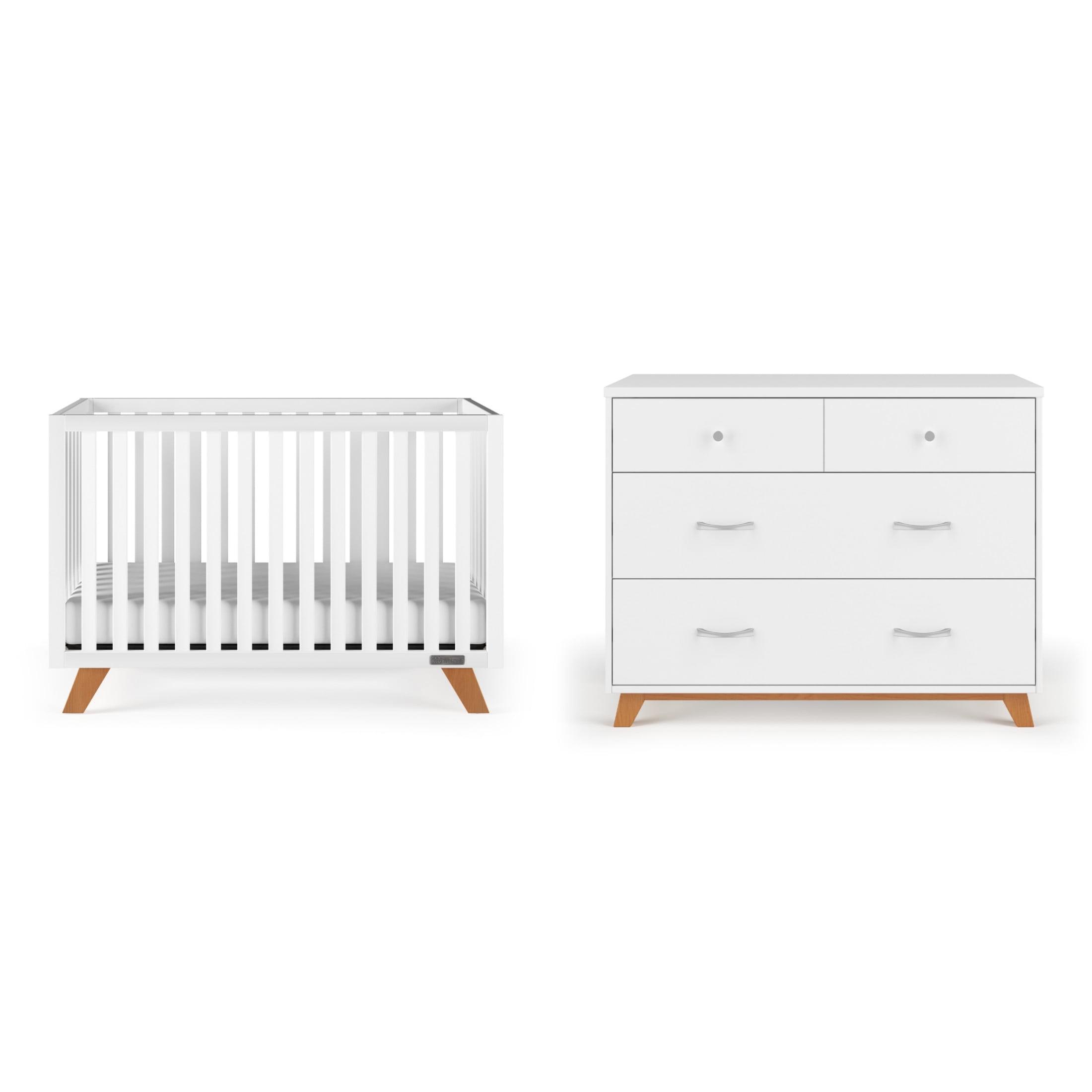 Child Craft SOHO 2 Piece Nursery Furniture Set, 4-in-1 Convertible Crib and Dresser (White/Natural)