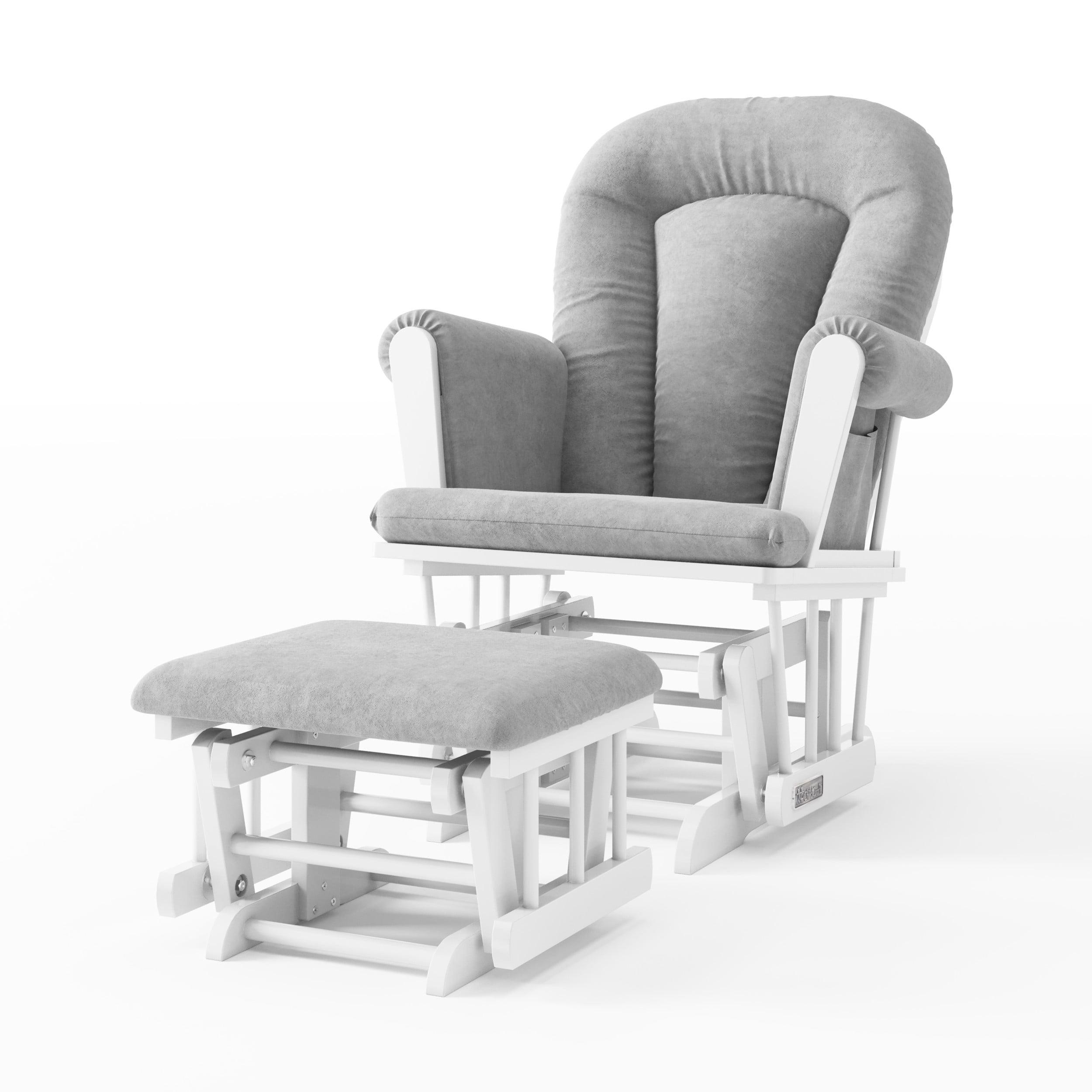 Matte White and Gray Glider Rocker with Ottoman Set