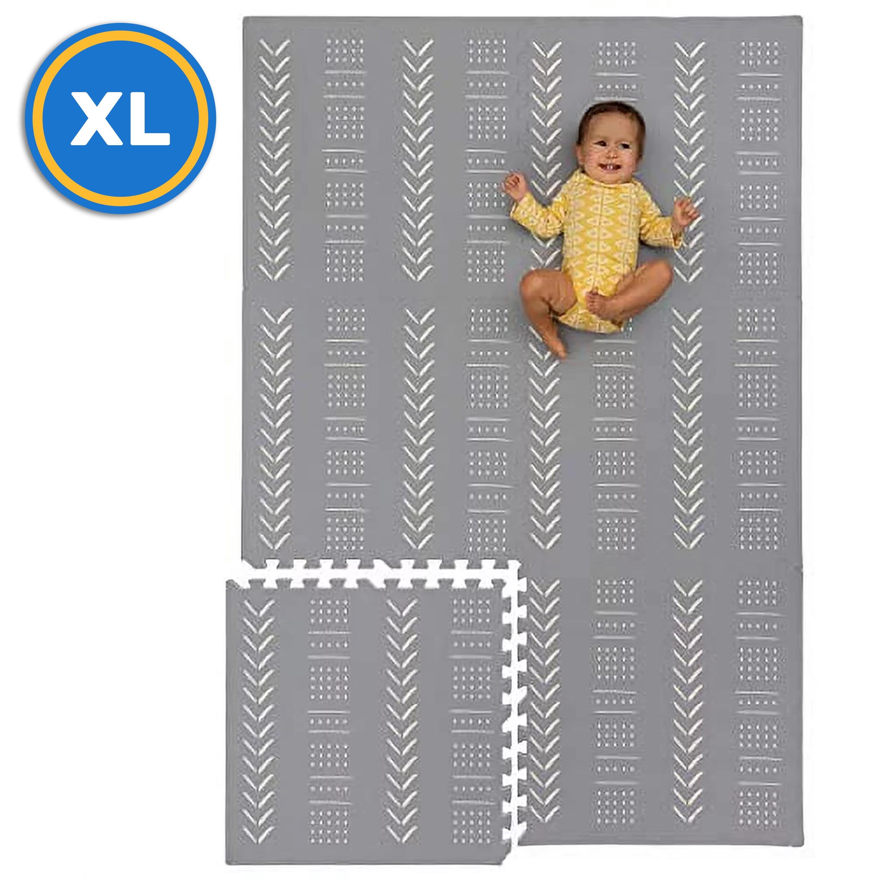 X-Large Gray Foam Baby Play Mat with Interlocking Tiles