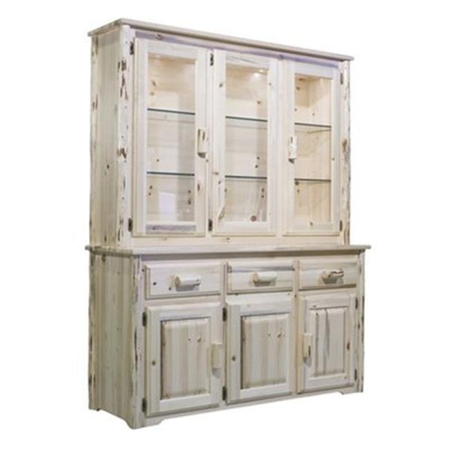 Rustic Lighted Pine Wood China Cabinet