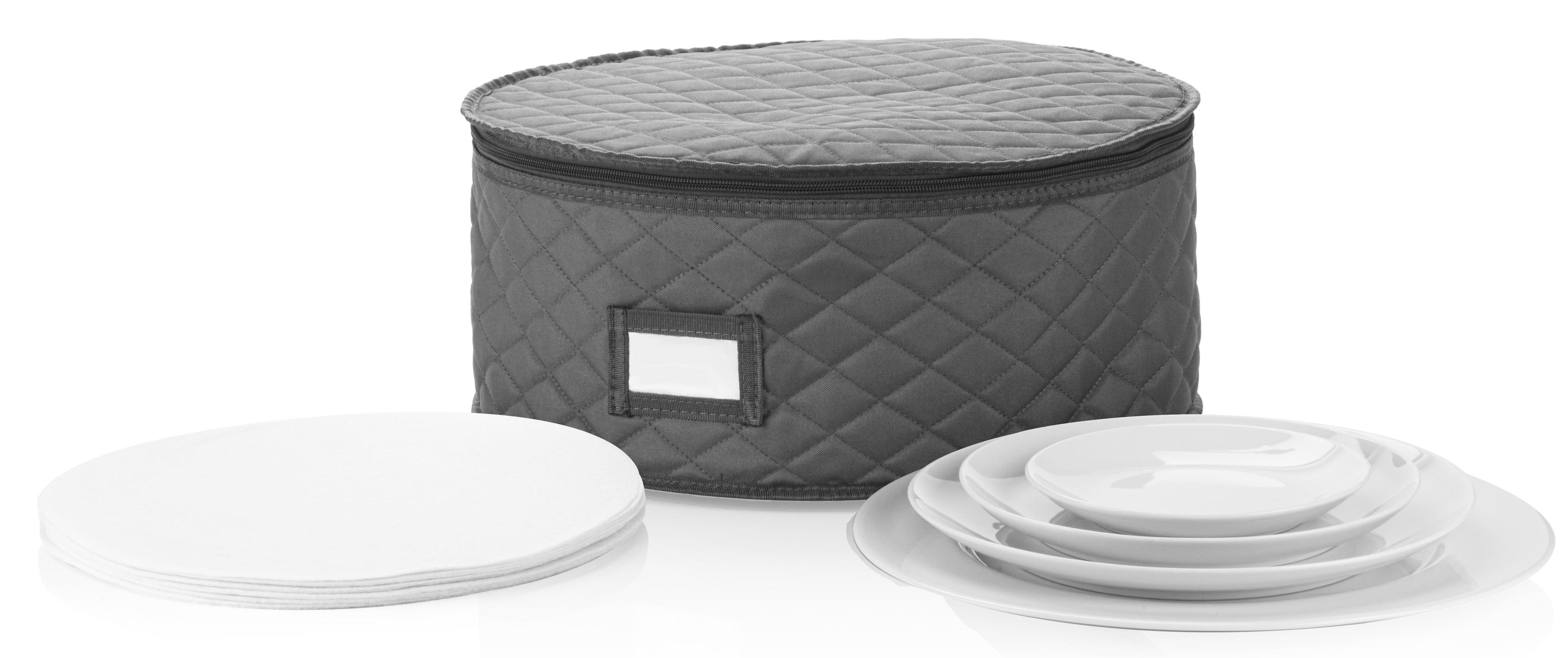 Gray Quilted China Storage Container with Felt Dividers