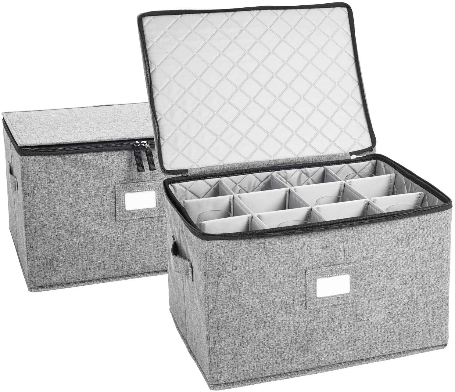 storageLAB Wine Glass Storage, Fully-Padded Inside with Hard Top and Sides (Grey)