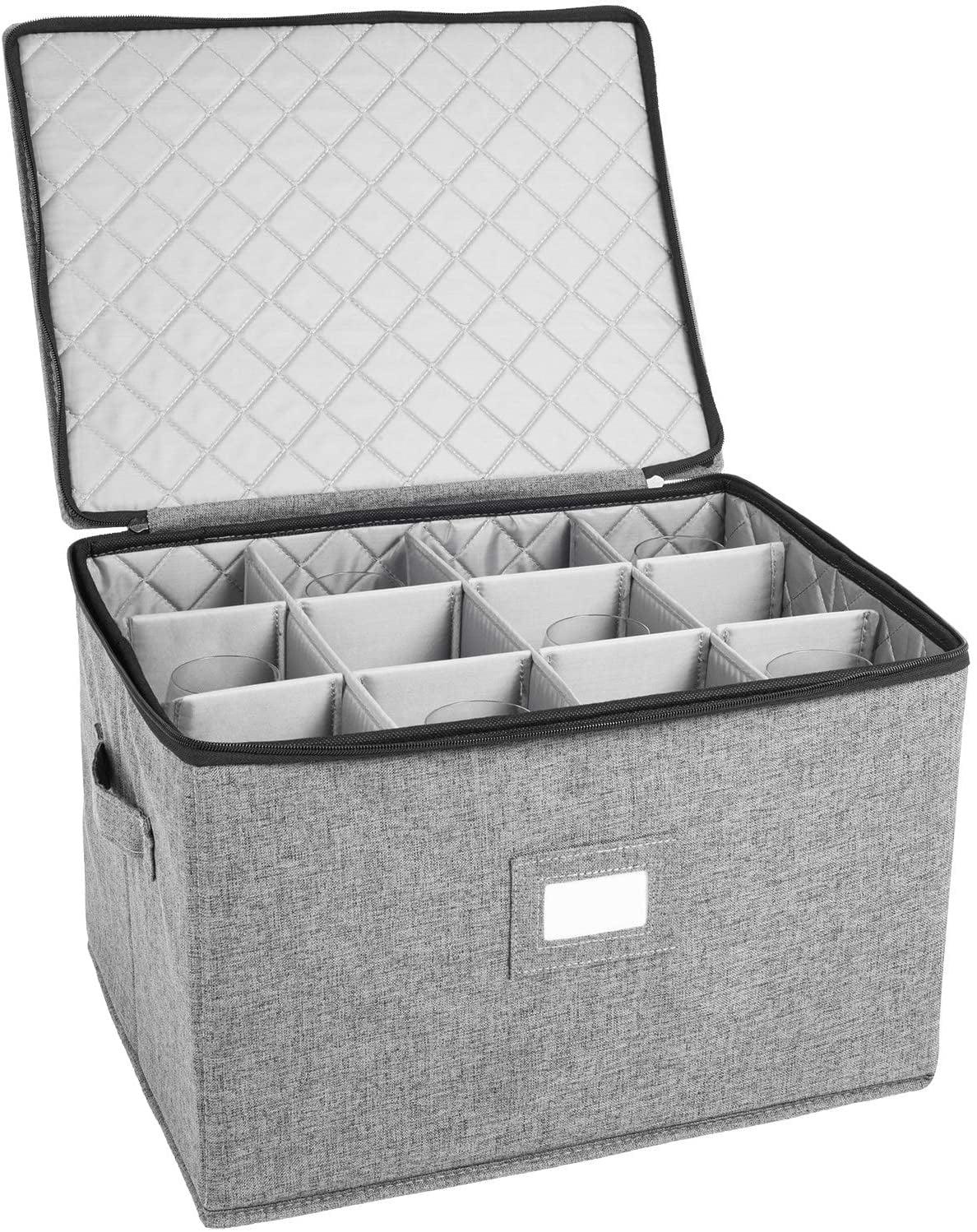 storageLAB Wine Glass Storage, Fully-Padded Inside with Hard Top and Sides (Grey)