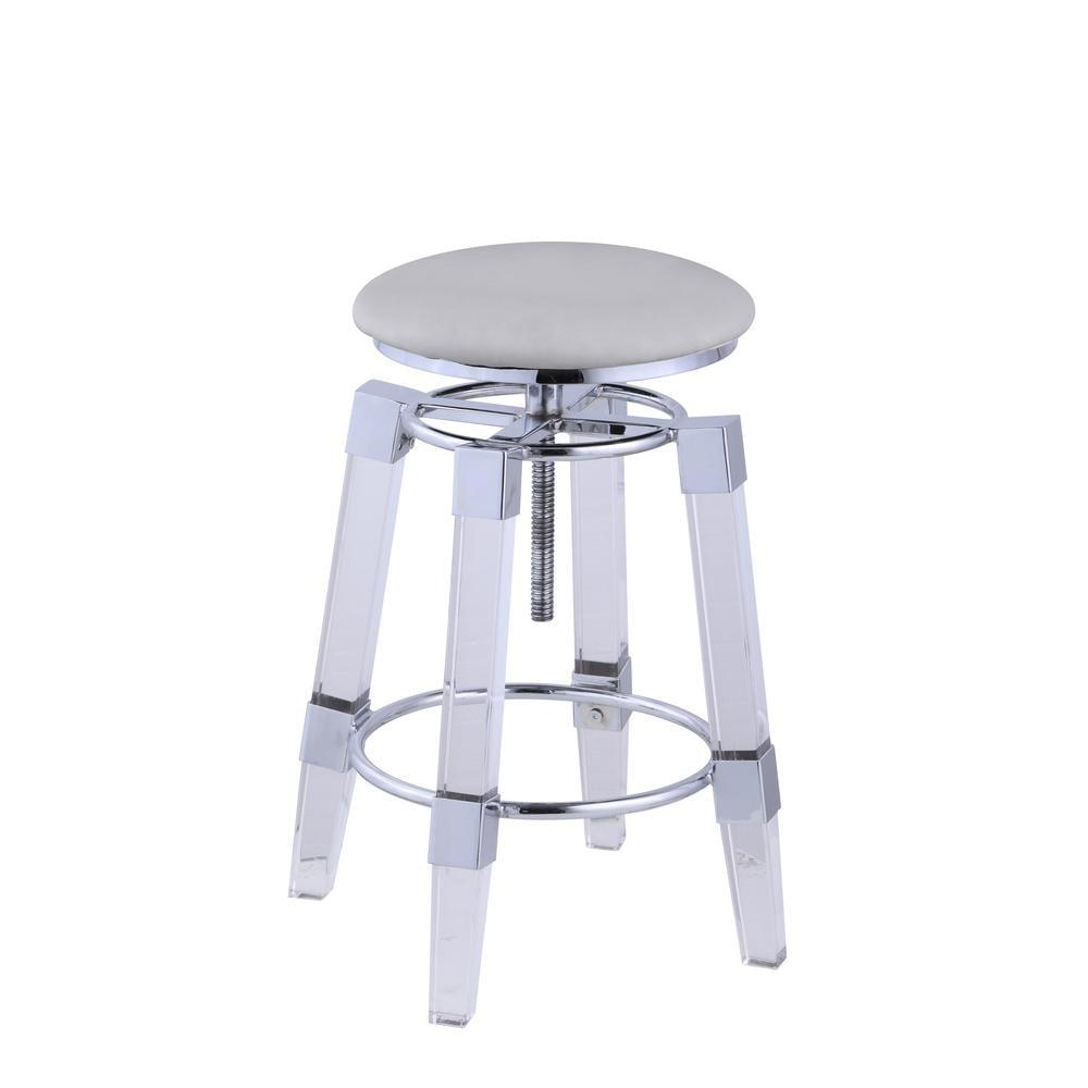 Gray Adjustable Acrylic Stool with Faux Leather Seat