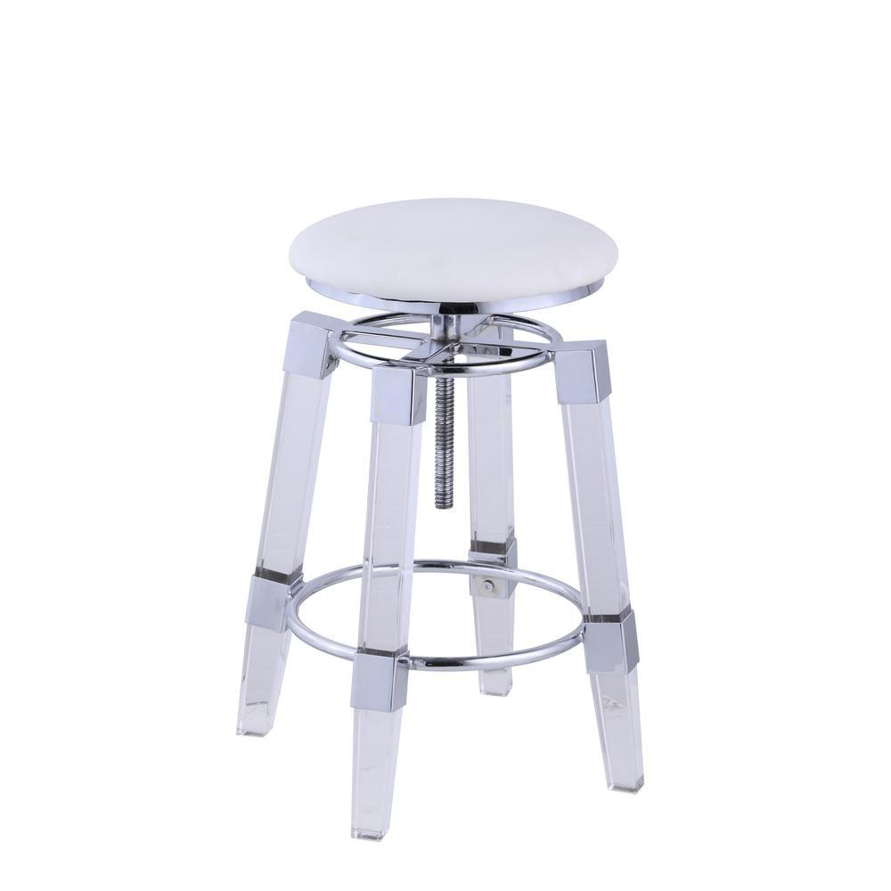 Contemporary White Faux Leather Adjustable Swivel Stool with Chrome Accents