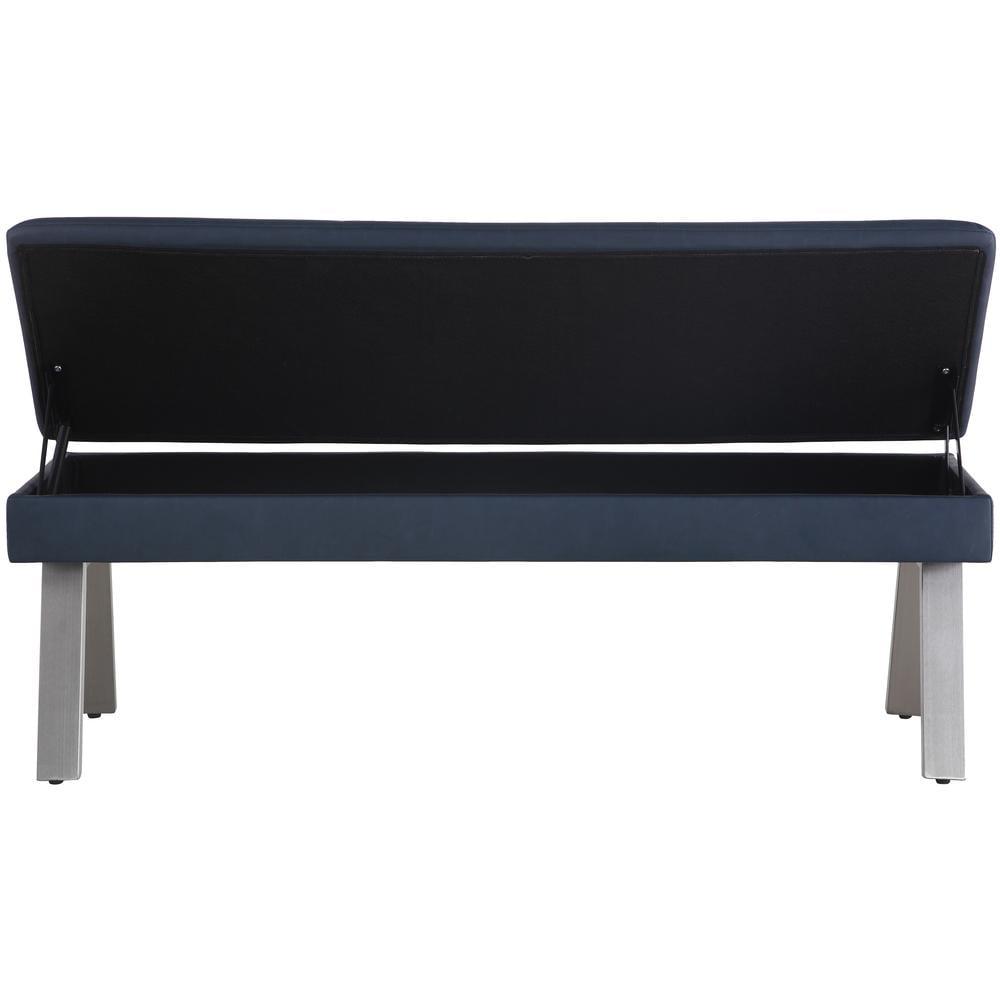 Blue Faux Leather Bench with Underseat Storage and Stainless Steel Legs