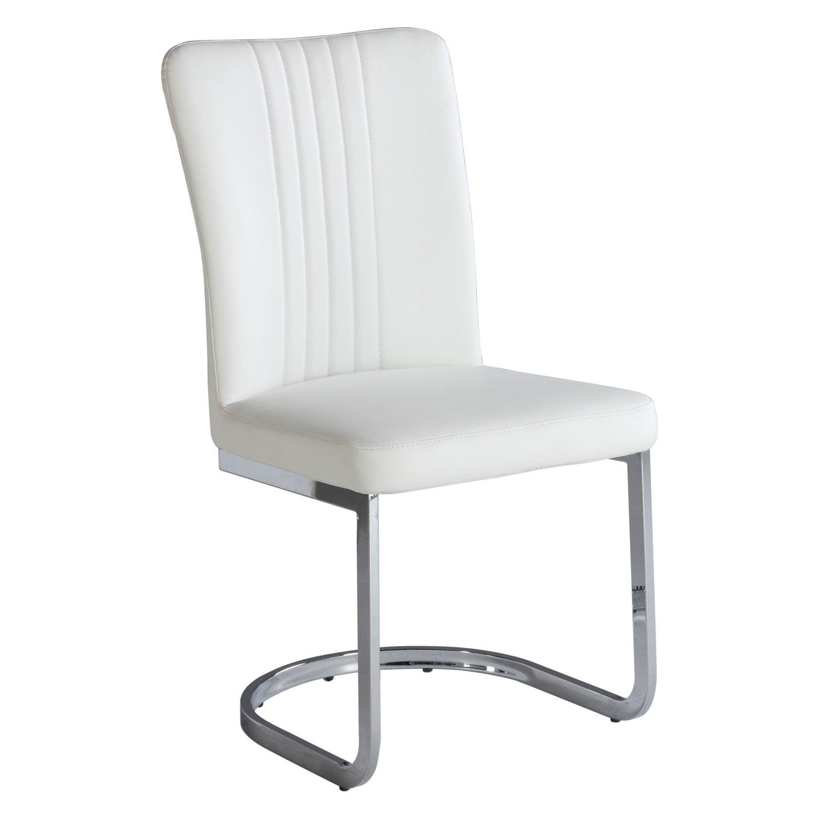 High Back White Faux Leather Upholstered Side Chair with Metal Legs