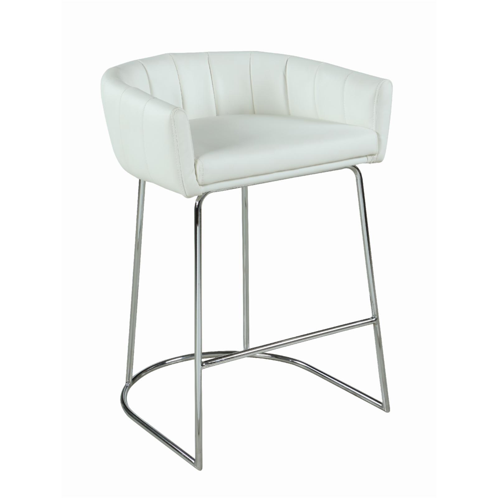 White Faux Leather Channel Back Counter Stool with Chrome Base