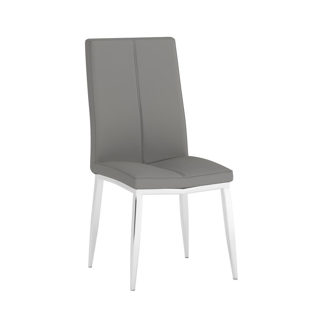 High-Back Gray Faux Leather Upholstered Side Chair with Chrome Legs